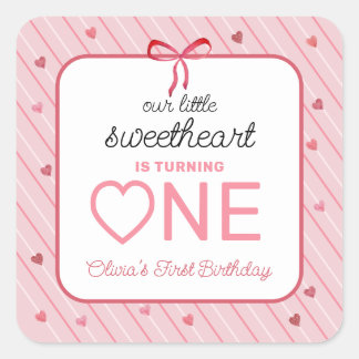 Our Little Sweetheart Is One Hearts Bows Birthday Vierkante Sticker