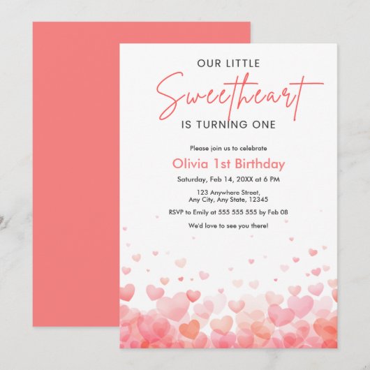 Our Little Sweetheart is Turning One 1st Birthday Kaart (Voorkant / Achterkant)