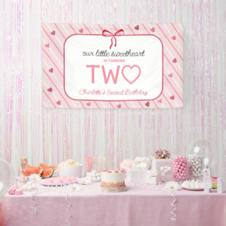 Our Little Sweetheart Is Two Hearts Bows Birthday Spandoek