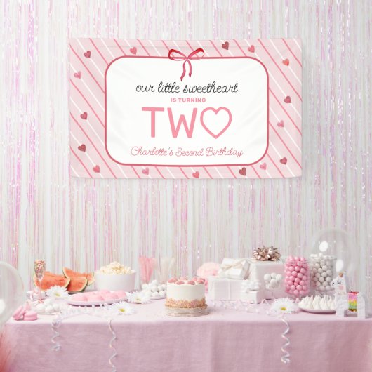 Our Little Sweetheart Is Two Hearts Bows Birthday Spandoek (Feest)