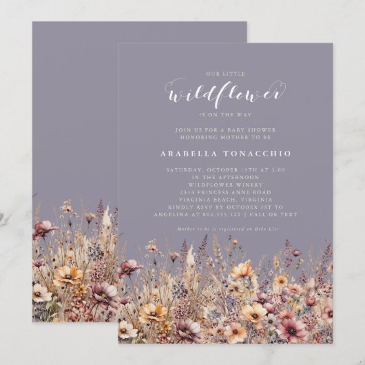 Our Little Wildflower Fall Floral Baby Shower Kaart (Voorkant / Achterkant)
