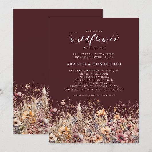 Our Little Wildflower Fall Floral Baby Shower Kaart (Voorkant / Achterkant)
