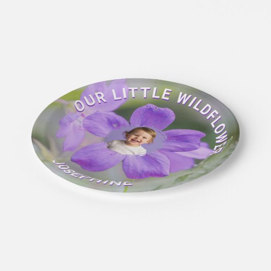 Our Little Wildflower Purple Geranium Custom Photo Papieren Bordje (Gekanteld)