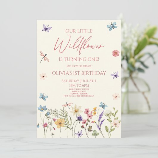Our Little Wildflower Wild Flower Birthday Party Kaart (Staand voorkant)