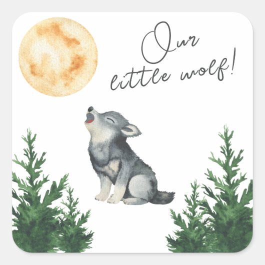 Our Little Wolf Baby Shower Vierkante Sticker (Voorkant)