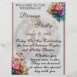 Our Love Reaches The Moon Floral Wedding Programmakaart