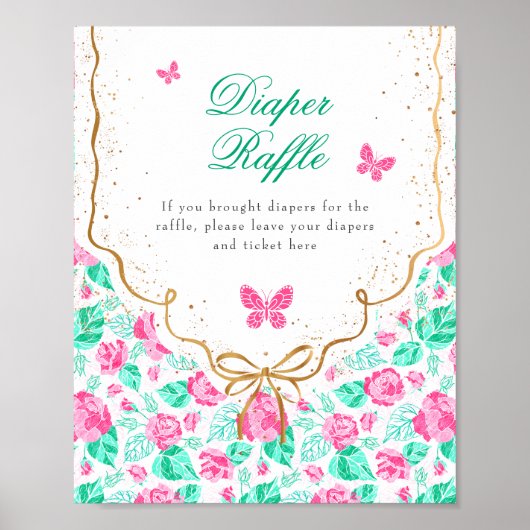 Our Lovely One Baby Shower Diaper Raffle Sign Poster (Voorkant)