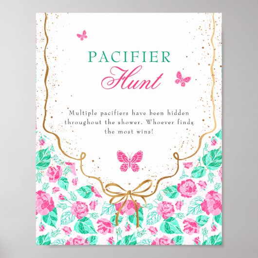 Our Lovely One Baby Shower Pacifier Hunt Game Sign Poster (Voorkant)