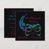 "Our Masquerade Wedding" - Blauw en roze Kaart (Voorkant / Achterkant)