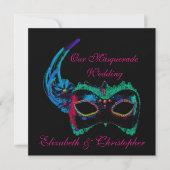 "Our Masquerade Wedding" - Blauw en roze Kaart (Voorkant)