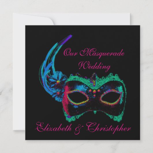 "Our Masquerade Wedding" - Blauw en roze Kaart (Voorkant)