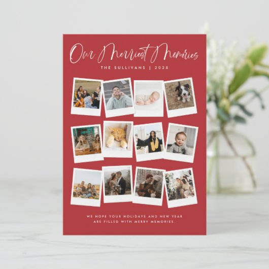 Our Merriest Memories Multi-Photo  Feestdagenkaart (Staand voorkant)