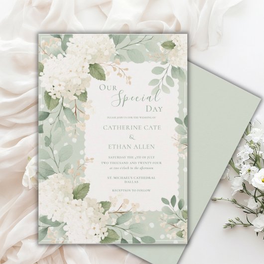 Our Special Day White Hydrangeas Vintage Wedding Kaart