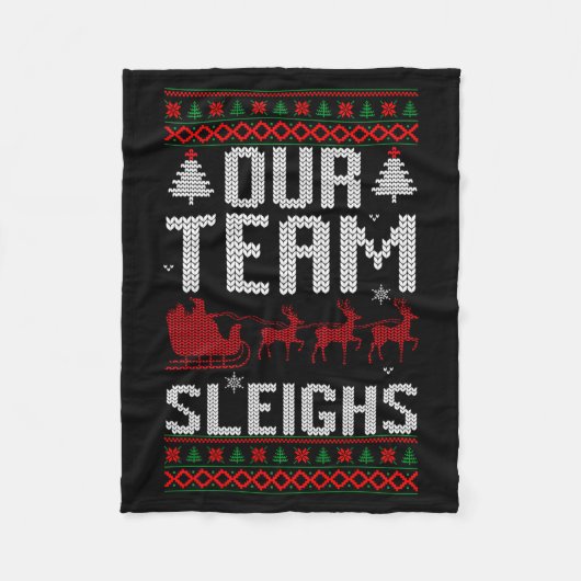 Our Team Sleighs Christmas Reindeers Santa's Long  Fleece Deken (Voorkant)