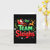 Our Team Sleighs Christmas Santa Reindeers Office  Kaart (Gele Bloem)