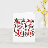 Our Team Sleighs Christmas Santa Reindeers Office  Kaart (Gele Bloem)