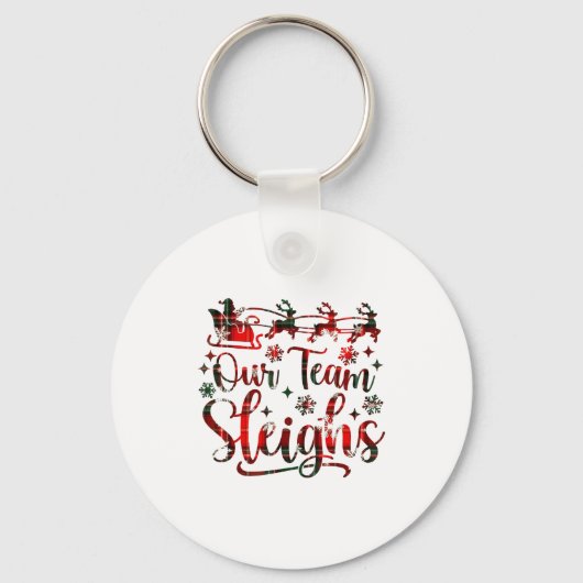 Our Team Sleighs Christmas Santa Reindeers Office Sleutelhanger (Voorkant)