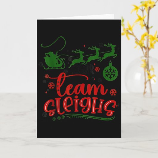 Our Team Sleighs Reindeer Santa Claus Xmas Office  Kaart (Gele Bloem)
