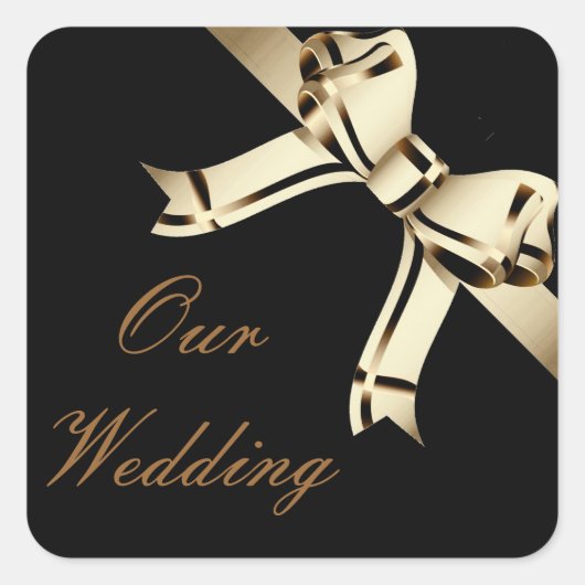 "Our Wedding" - Bold Sepia/Gold Bow en Ribbon[a2] Vierkante Sticker (Voorkant)