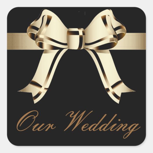 "Our Wedding" - Bold Sepia/Gold Bow en Ribbon[a] Vierkante Sticker (Voorkant)