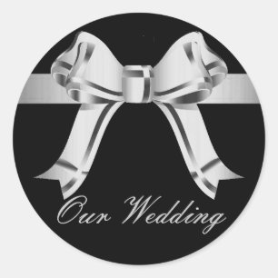 "Our Wedding" - Zilver/Gray Bow en Ribbon[a] Ronde Sticker