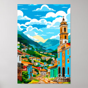 Ouro Preto Brazilië vintage reisillustratie Poster