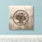Ouroboros Celtic Knot with Tree of Life Sepia Canvas Afdruk (Insitu (Houten vloer))