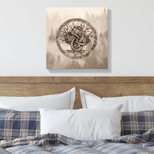 Ouroboros Celtic Knot with Tree of Life Sepia Canvas Afdruk (Insitu (Slaapkamer))