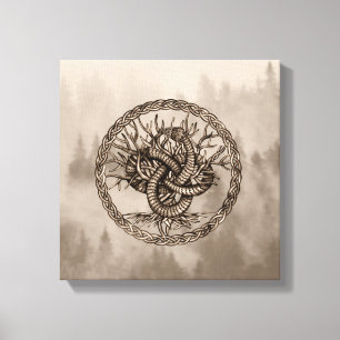 Ouroboros Celtic Knot with Tree of Life Sepia Canvas Afdruk