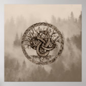 Ouroboros Celtic Knot with Tree of Life Sepia Poster (Voorkant)