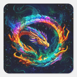 🐉 Ouroboros-draaksymbool Energie Kunst Glow 🐉 Vierkante Sticker
