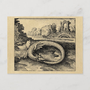 Ouroboros Dragon Biting it's Tail Sepia Briefkaart