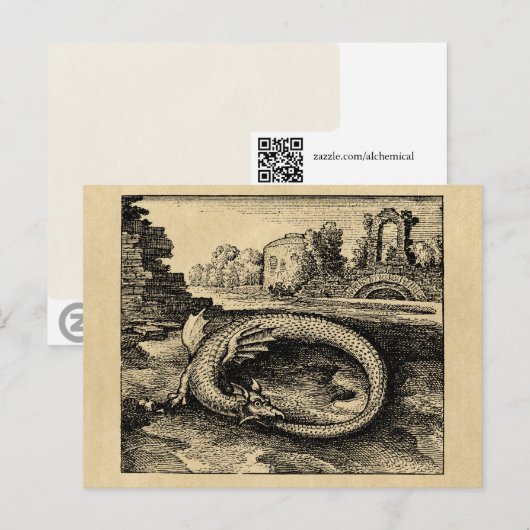 Ouroboros Dragon Biting it's Tail Sepia Briefkaart (Voorkant / Achterkant)