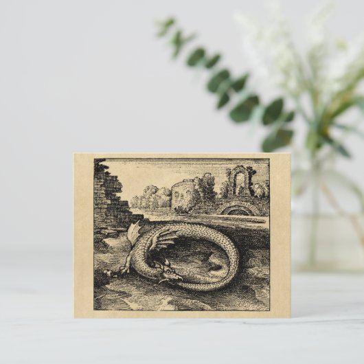 Ouroboros Dragon Biting it's Tail Sepia Briefkaart (Staand voorkant)