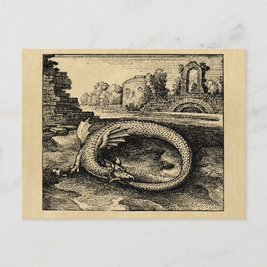 Ouroboros Dragon Biting it's Tail Sepia Briefkaart (Voorkant)