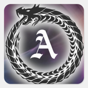 Ouroboros Dragon eet staart Gotisch monogram Vierkante Sticker