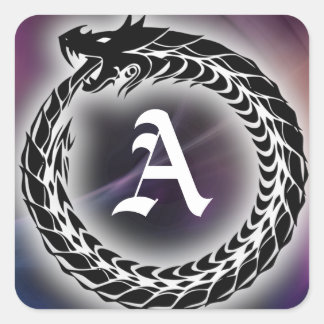 Ouroboros Dragon eet staart | Gotisch monogram Vierkante Sticker