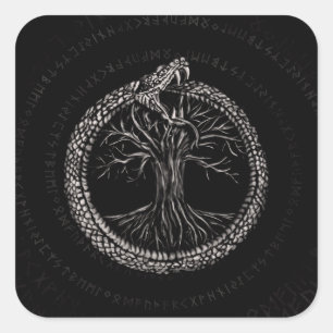 Ouroboros met levensboom vierkante sticker