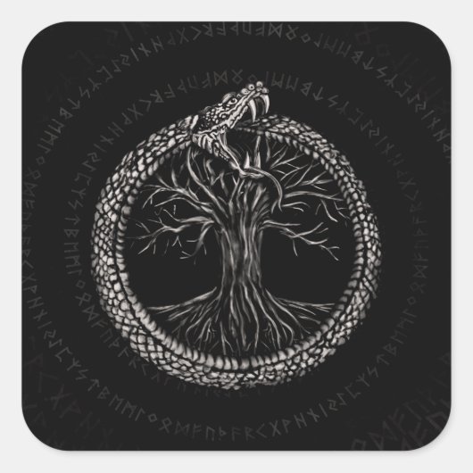 Ouroboros met levensboom vierkante sticker (Voorkant)