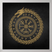 Ouroboros & Vegvisir – Noors kompas Rune Circle D Poster (Voorkant)