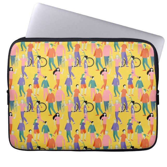 Out and About People Pattern Laptop Sleeve (Voorkant)