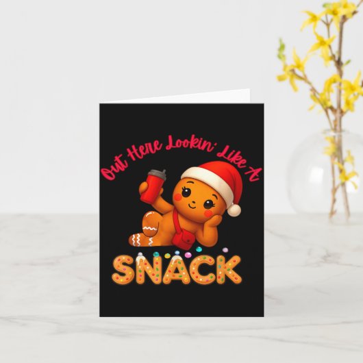 Out Here Looking Like A Snack Funny Xmas Light Gin Kaart (Gele Bloem)