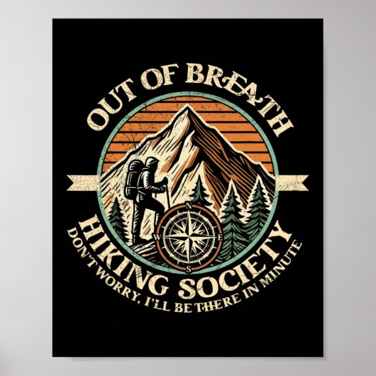 Out of Breath Hiking Society Funny Mountain Outdoo Poster (Voorkant)