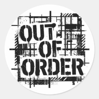 Out of Order Brutalist Industriële Typografie Zwee Ronde Sticker