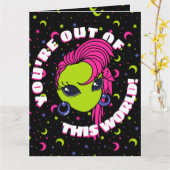Out of This World Retro Alien Valentijns Kaart (Gele Bloem)