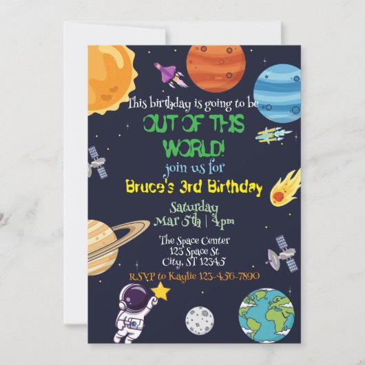 Out of this World, space birthday Invitation Kaart (Voorkant)