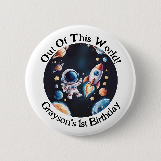 ‘Out of This World’ verjaardagsfeest Button (Voorkant)