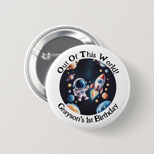 ‘Out of This World’ verjaardagsfeest Button (Voorkant /achterkant)