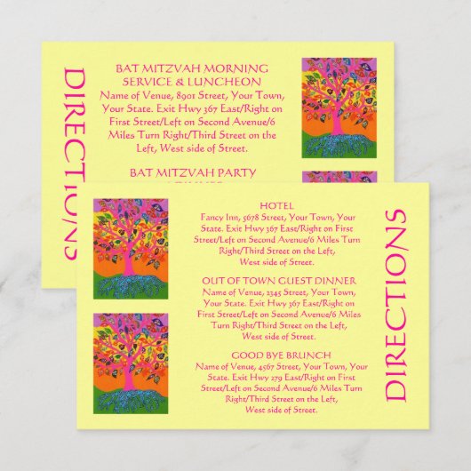 'Out-of-Town Guest DIRECTIONS'-kaart (kleine rec.) Informatiekaartje (Voorkant / Achterkant)