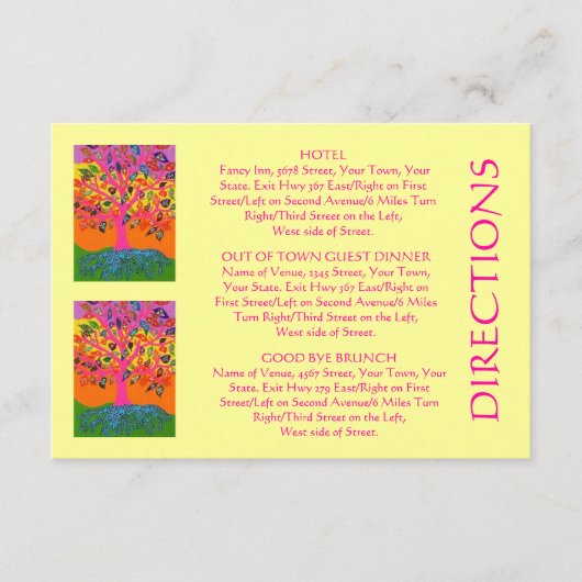 'Out-of-Town Guest DIRECTIONS'-kaart (kleine rec.) Informatiekaartje (Voorkant)